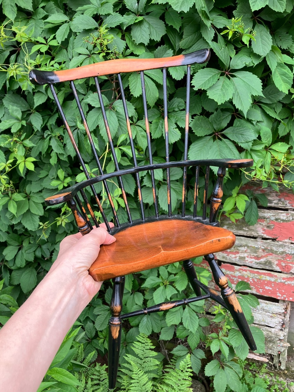 Vintage Two-Tone Wooden Windsor Style Doll Chair 15 Inches Tall